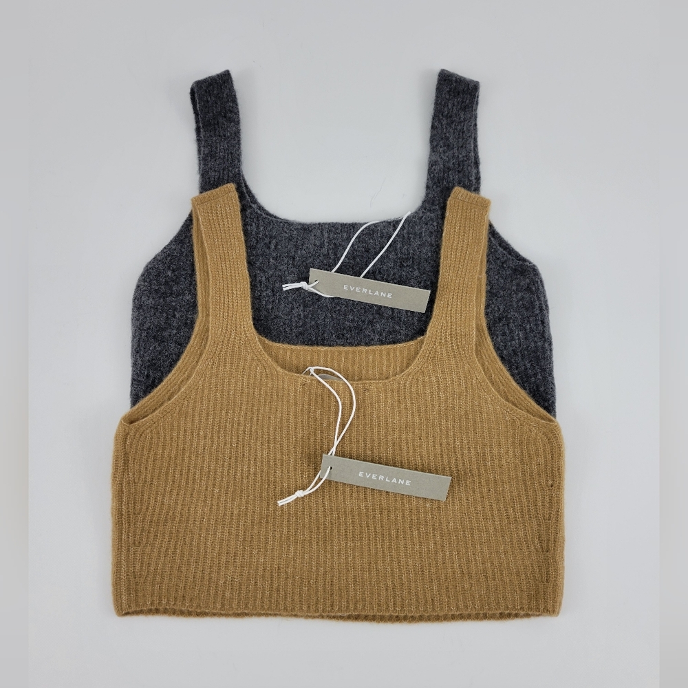 Everlane Ribbed Cozy Stretch Wool Yak Knit Crop Tops in Charcoal and Camel